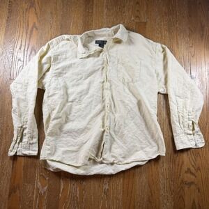 Coastal Beach Linen Shirt Mens XL Pale Yellow Riggings Solid Button Up Light